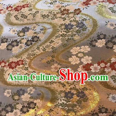 Asian Japanese Kimono Satin Fabric Classical Sakura Pattern Design Brocade Traditional Drapery Silk Material