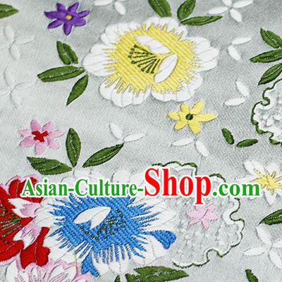 Asian Chinese Classical Peony Pattern Design White Satin Fabric Brocade Traditional Drapery Silk Material