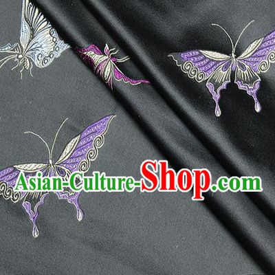 Chinese Classical Butterfly Lantern Pattern Design Black Satin Fabric Brocade Asian Traditional Drapery Silk Material