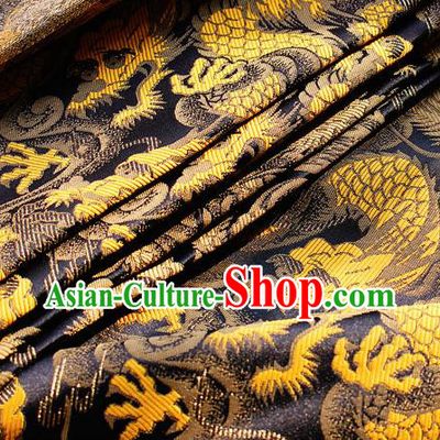 Asian Japanese Kimono Black Satin Fabric Classical Dragon Pattern Design Brocade Traditional Drapery Silk Material