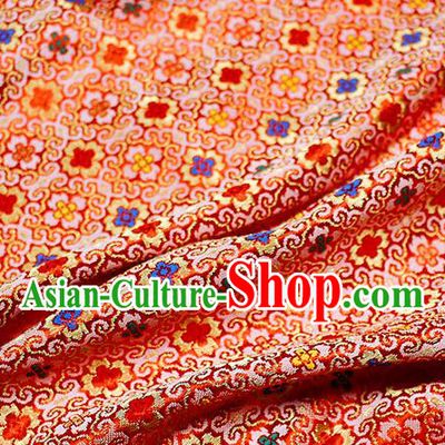 Asian Japanese Kimono Satin Fabric Classical Pattern Design Red Brocade Damask Traditional Drapery Silk Material