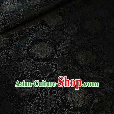 Chinese Tang Suit Black Brocade Classical Buddhism Lotus Pattern Design Satin Fabric Asian Traditional Drapery Silk Material