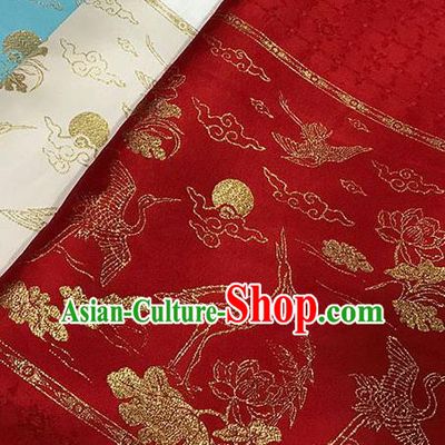 Chinese Hanfu Dress Red Brocade Classical Crane Lotus Pattern Design Satin Fabric Asian Traditional Drapery Silk Material