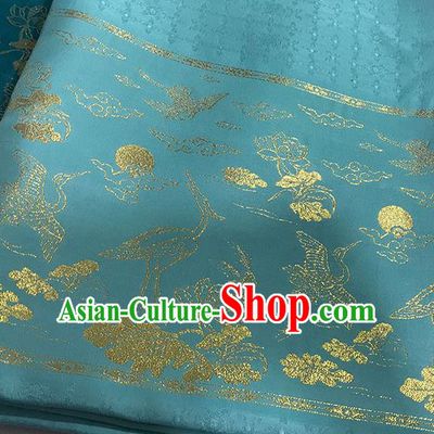 Chinese Hanfu Dress Blue Brocade Classical Crane Lotus Pattern Design Satin Fabric Asian Traditional Drapery Silk Material