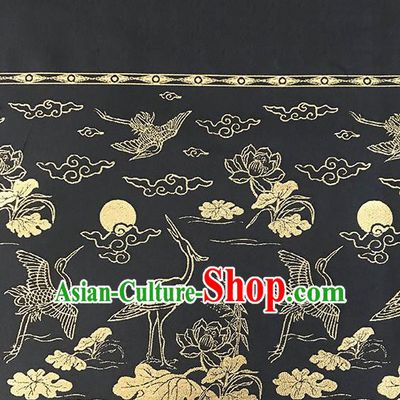 Chinese Hanfu Dress Black Brocade Classical Crane Lotus Pattern Design Satin Fabric Asian Traditional Drapery Silk Material