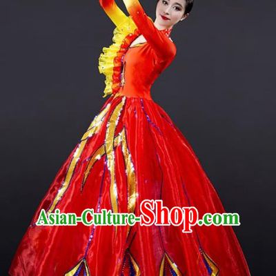 Chinese Modern Dance Red Dress Opening Dance Stage Performance Costume for Women