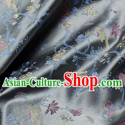 Chinese Classical Flowers Bird Pattern Design Grey Satin Fabric Brocade Asian Traditional Drapery Silk Material