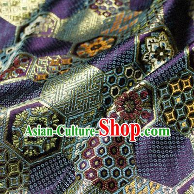 Asian Japanese Classical Tortoise Shell Pattern Design Purple Brocade Kimono Satin Fabric Damask Traditional Drapery Silk Material