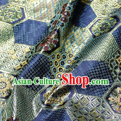 Asian Japanese Classical Tortoise Shell Pattern Design Navy Brocade Kimono Satin Fabric Damask Traditional Drapery Silk Material