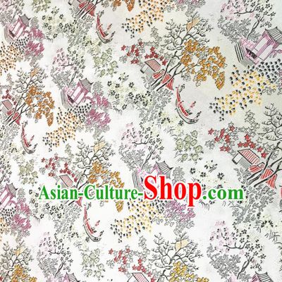 Chinese Classical Royal Pattern Design White Satin Fabric Brocade Asian Traditional Drapery Silk Material