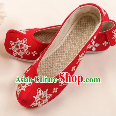 Asian Chinese Red Embroidered Shoes Wedding Shoes Traditional China Princess Shoes Hanfu Shoes for Women