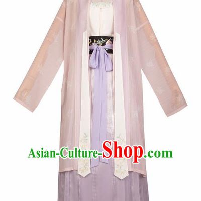 Asian Chinese Ancient Young Mistress Embroidered Hanfu Dress Traditional Song Dynasty Historical Costume for Women