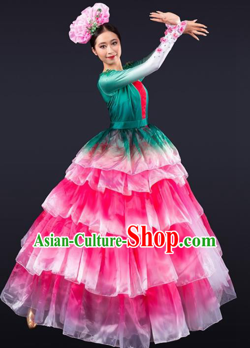 Chinese Spring Festival Gala Modern Dance Pink Dress Opening Dance Stage Performance Costume for Women