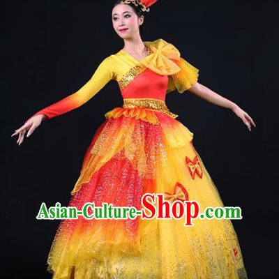 Chinese Spring Festival Gala Modern Dance Yellow Dress Opening Dance Stage Performance Costume for Women