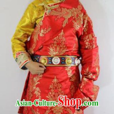 Chinese Traditional Zang Nationality Female Dress Red Tibetan Robe Ethnic Dance Costume for Women