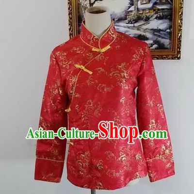 Chinese Traditional Zang Nationality Red Blouse Tibetan Shirt Ethnic Dance Costume for Women