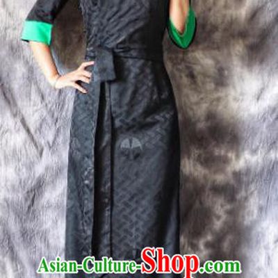 Chinese Traditional Ethnic Bride Tibetan Robe Zang Nationality Female Navy Dress Costume for Women
