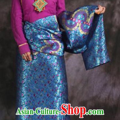 Chinese Traditional Ethnic Bride Blue Tibetan Robe Zang Nationality Female Dress Wedding Costume for Women