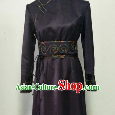Chinese Traditional Mongolian Ethnic Purple Robe Mongol Nationality Female Dress Costume for Women