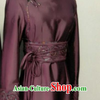 Chinese Traditional Mongolian Ethnic Wine Red Robe Mongol Nationality Female Dress Costume for Women
