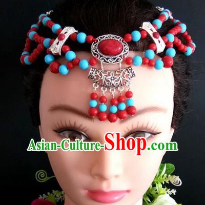 Chinese Traditional Mongol Nationality Beads Tassel Hair Clasp Mongolian Ethnic Dance Headband Accessories for Women
