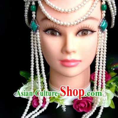 Chinese Traditional Mongol Nationality Beads Tassel Hair Clasp Mongolian Ethnic Dance Headband Accessories for Women