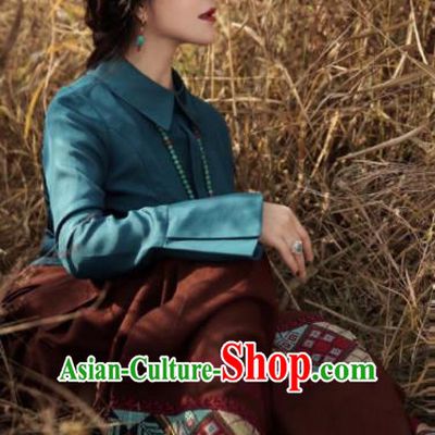 Chinese Traditional Brown Tibetan Robe Zang Nationality Female Dress Ethnic Costume for Women