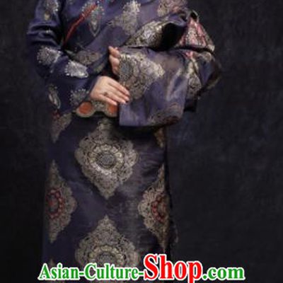 Chinese Traditional Ethnic Navy Tibetan Robe Zang Nationality Female Dress Costume for Women