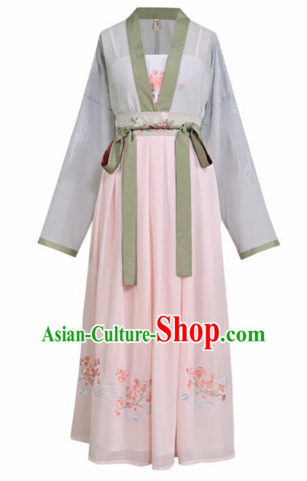 Asian Chinese Ancient Maiden Embroidered Hanfu Dress Traditional Song Dynasty Young Lady Historical Costume for Women