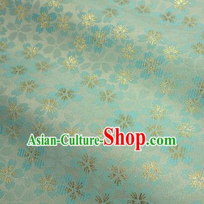 Japanese Traditional Kimono Classical Sakura Pattern Blue Brocade Damask Asian Japan Nishijin Satin Drapery Silk Fabric