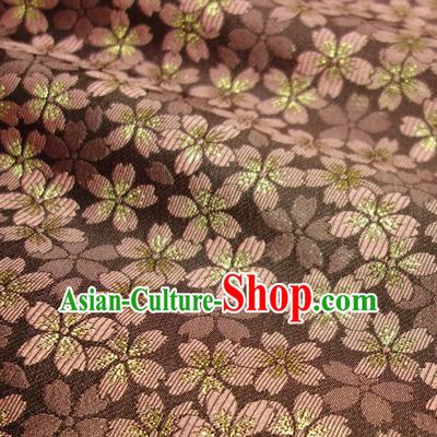 Japanese Traditional Kimono Classical Sakura Pattern Brown Brocade Damask Asian Japan Nishijin Satin Drapery Silk Fabric