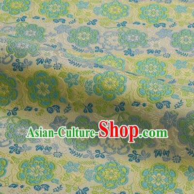 Japanese Traditional Kimono Classical Vine Flowers Pattern White Brocade Damask Asian Japan Nishijin Satin Drapery Silk Fabric
