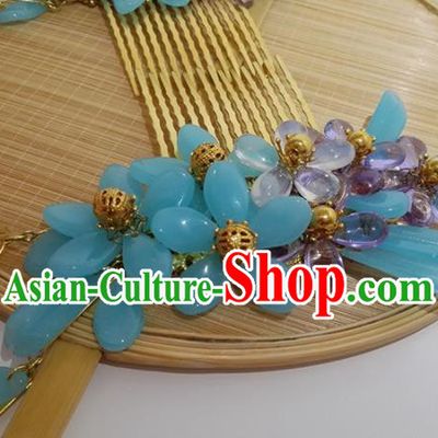 Chinese Traditional Hanfu Blue Hair Comb Ancient Princess Hair Accessories for Women
