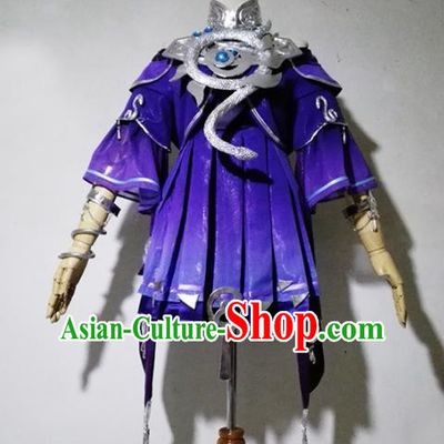 Chinese Traditional Cosplay Female Knight Costume Ancient Swordsman Purple Dress for Women