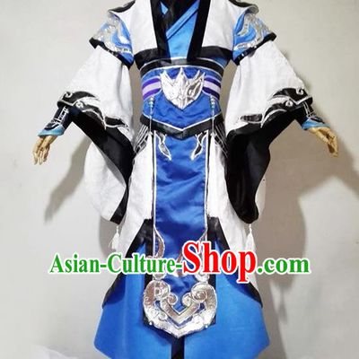 Chinese Traditional Cosplay Royal Highness Blue Costume Ancient Swordsman Hanfu Clothing for Men