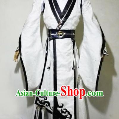 Chinese Traditional Cosplay Taoist Priest Royal Highness White Costume Ancient Swordsman Hanfu Clothing for Men