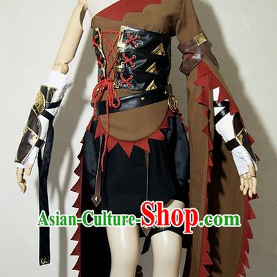 Chinese Traditional Cosplay Female Knight Brown Costume Ancient Swordsman Dress for Women