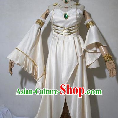 Chinese Traditional Cosplay Female Knight Costume Ancient Princess Swordsman Beige Dress for Women