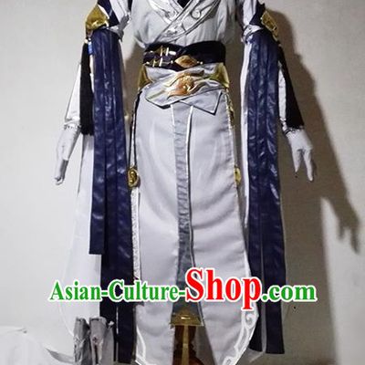 Chinese Traditional Cosplay Taoist Priest White Costume Ancient Swordsman Hanfu Clothing for Men