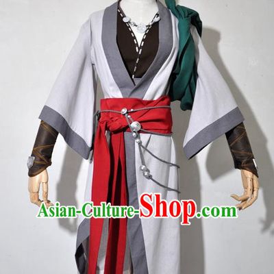 Chinese Traditional Cosplay Young Hero Grey Costume Ancient Swordsman Hanfu Clothing for Men