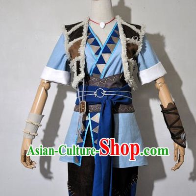 Chinese Traditional Cosplay Young Knight Blue Costume Ancient Swordsman Hanfu Clothing for Men