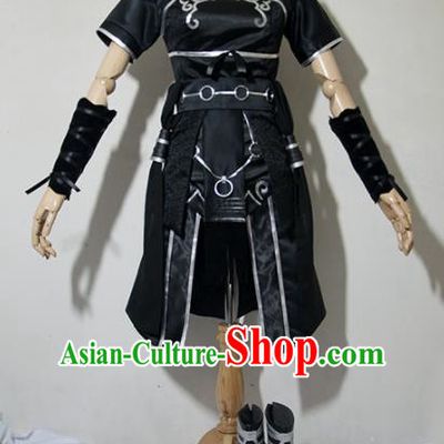 Chinese Traditional Cosplay Young Lady Costume Ancient Female Swordsman Black Dress for Women