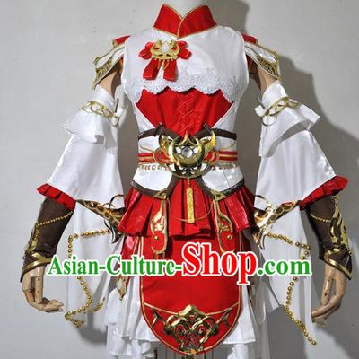 Top Grade Cosplay Fairy Witch Costume Ancient Female Swordsman Red Dress for Women
