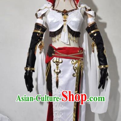 Top Grade Cosplay Fairy Witch Costume Ancient Female Swordsman White Dress for Women