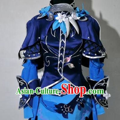 Top Grade Cosplay Fairy Witch Royalblue Costume Ancient Female Swordsman Dress for Women
