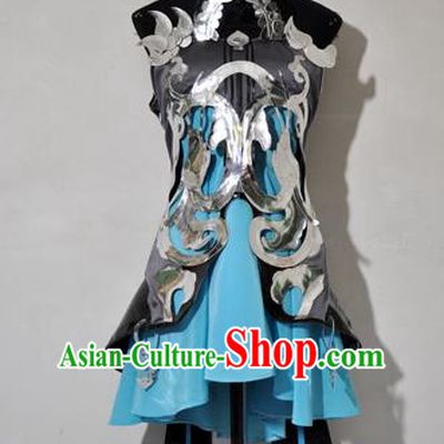 Top Grade Cosplay Fairy Witch Blue Costume Ancient Female Swordsman Dress for Women