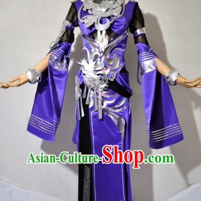 Chinese Traditional Cosplay Knight Purple Costume Ancient Swordsman Dress for Women
