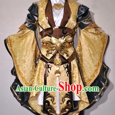 Chinese Traditional Cosplay Young Knight Golden Costume Ancient Swordsman Hanfu Clothing for Men