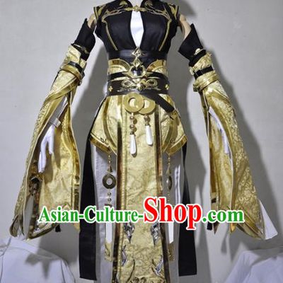 Chinese Traditional Cosplay Knight Costume Ancient Queen Swordsman Golden Dress for Women