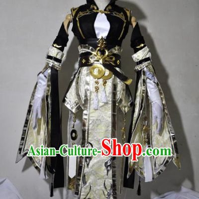 Chinese Traditional Cosplay Knight Costume Ancient Queen Swordsman Light Golden Dress for Women